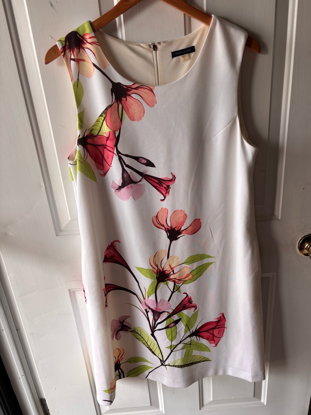 Tommy Hilfiger White Sleeveless Floral Mini Dress with Pink & Green Print